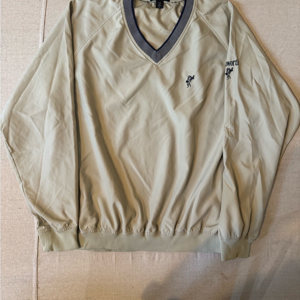 Vintage Ashworth Khaki and Navy V-Neck Pullover